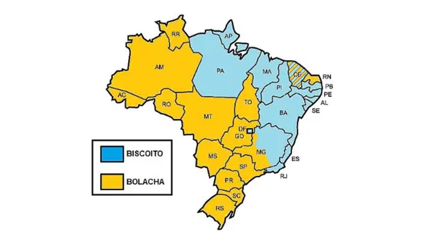mapa do brasil mostrando se um estado usa a palavra biscoito ou bolacha